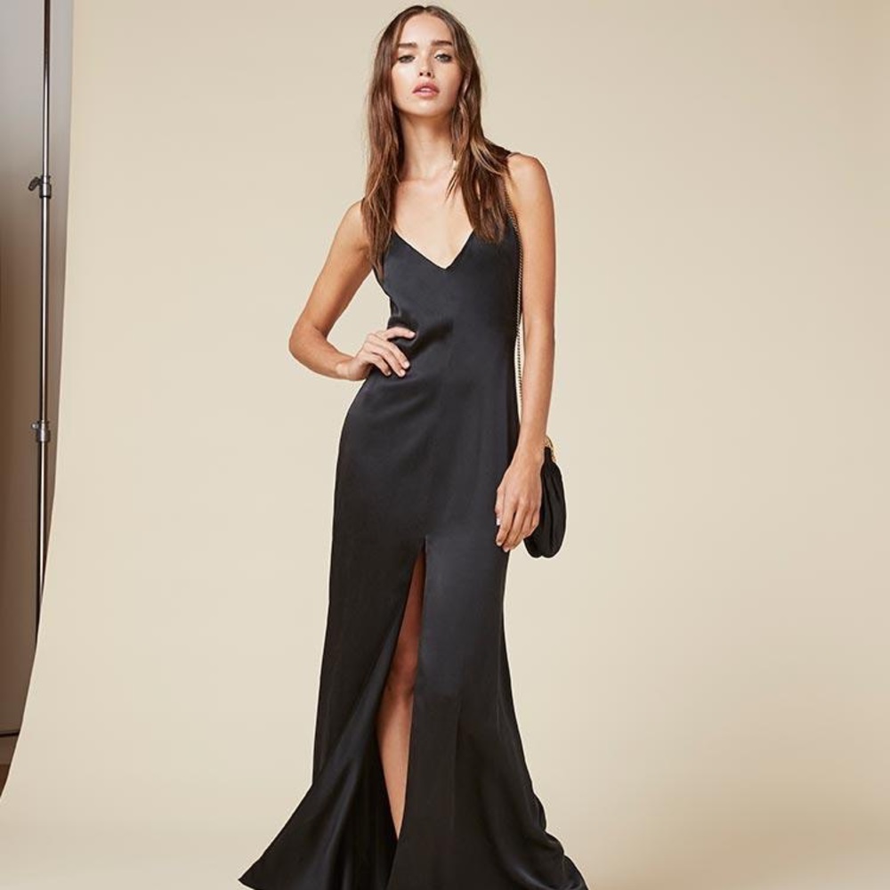 RARE Reformation Cabot Dress in Black Silk